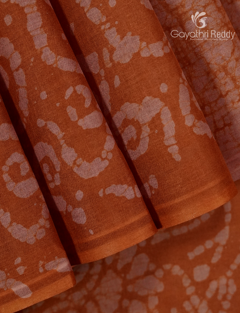 Cotton Batik Print Saree in Rust and Peach