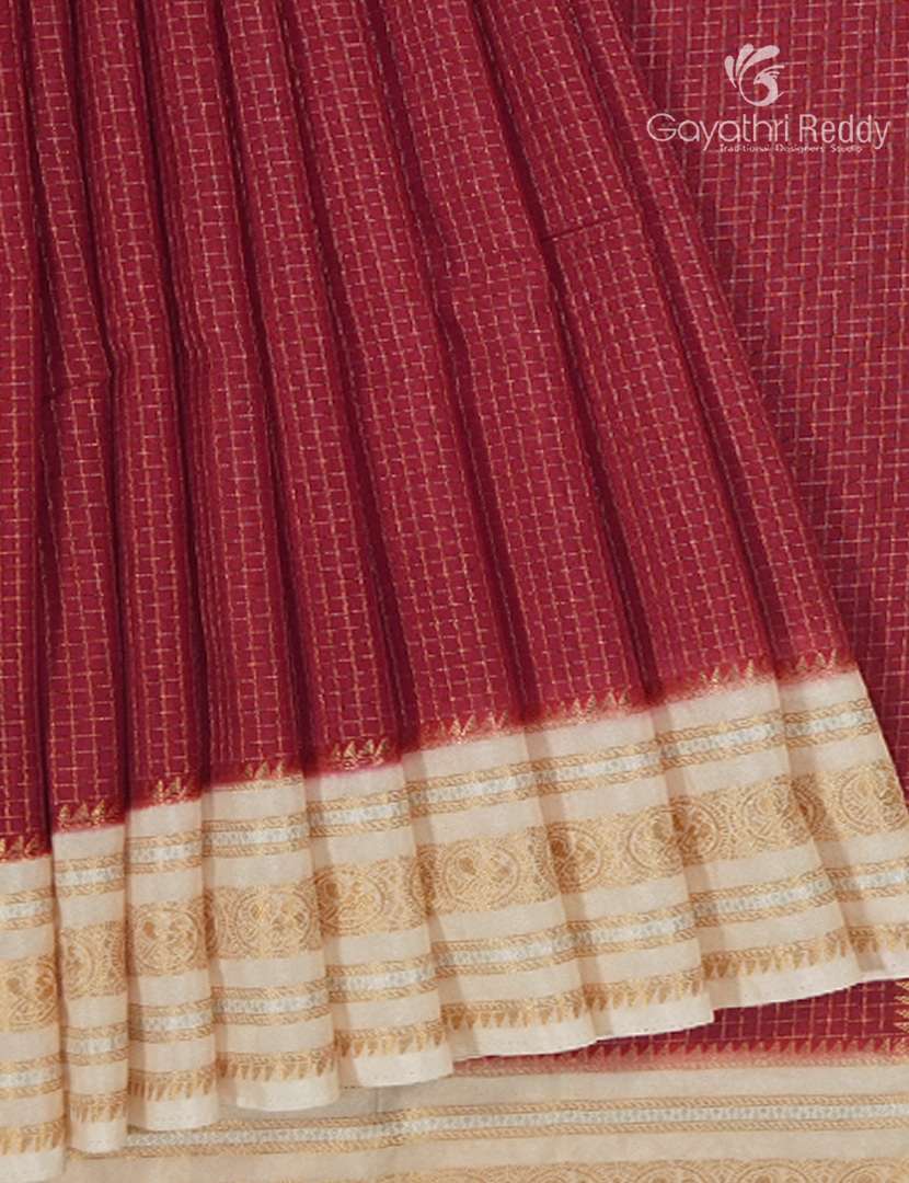 Semi Mysore Crepe Saree in Deep Red and Cream