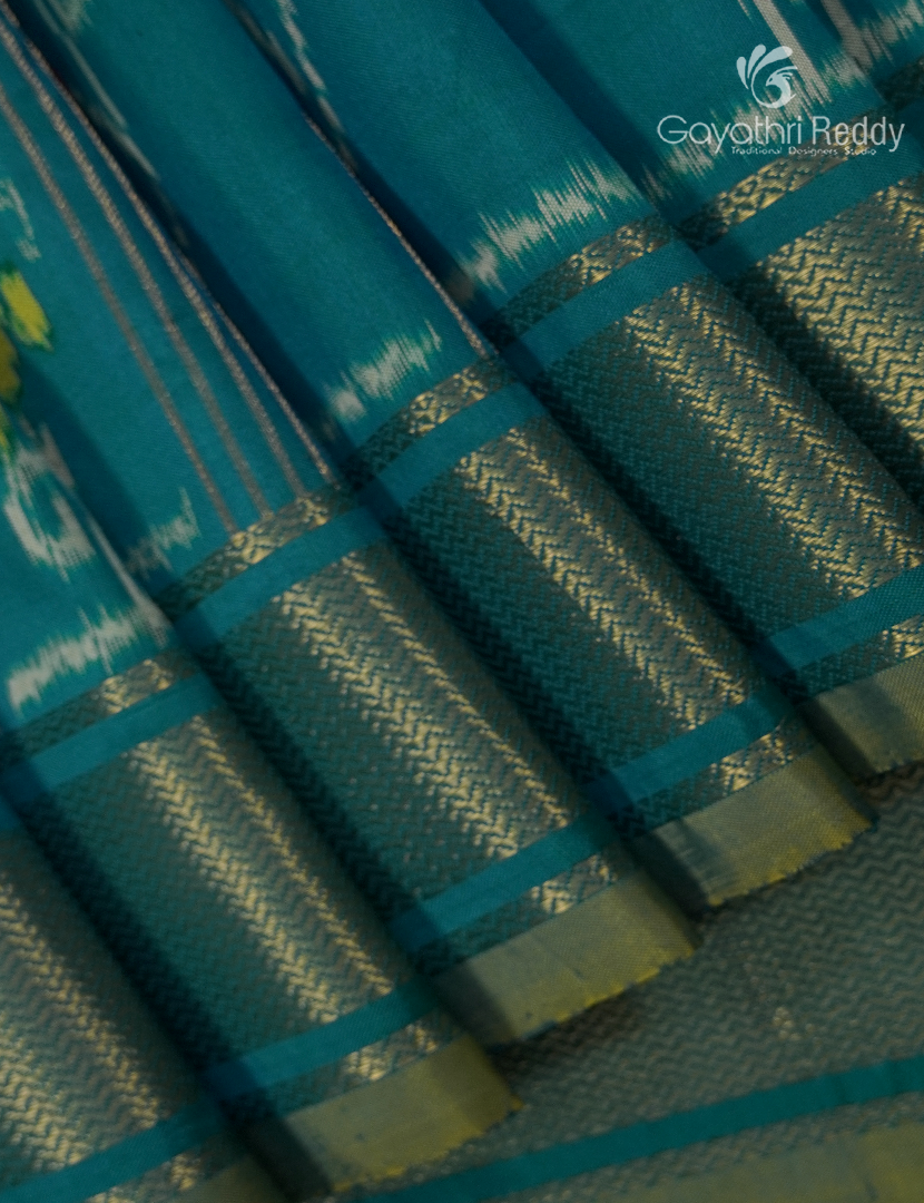 Pure Ikat Silk Saree in Sea Green