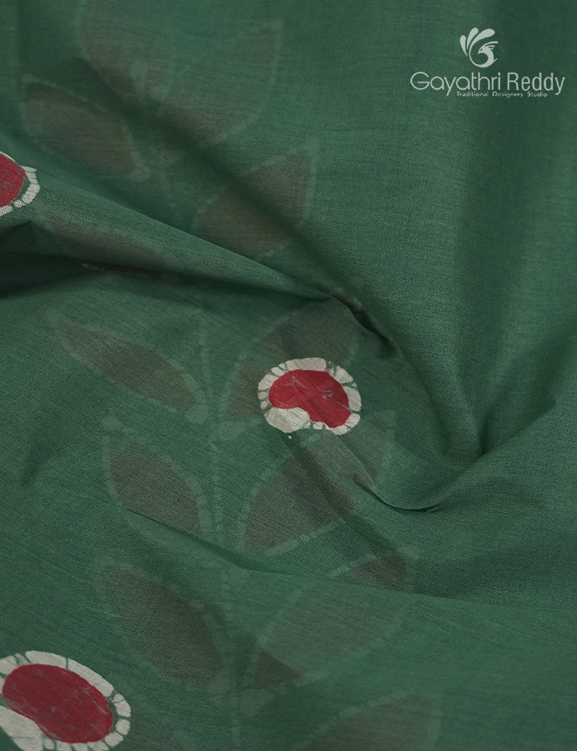 Cotton Batik Print Saree in Pista Green