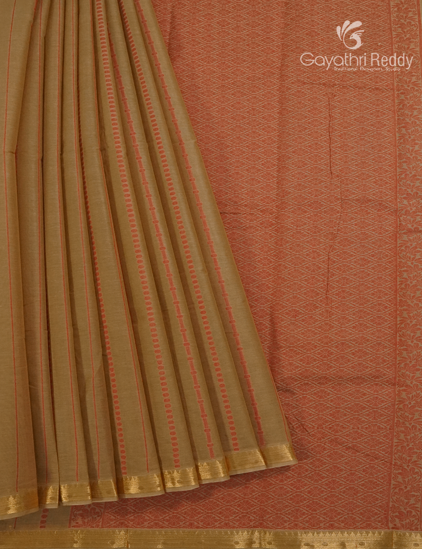 Pure Kanchi Cotton Saree in Deep Beige