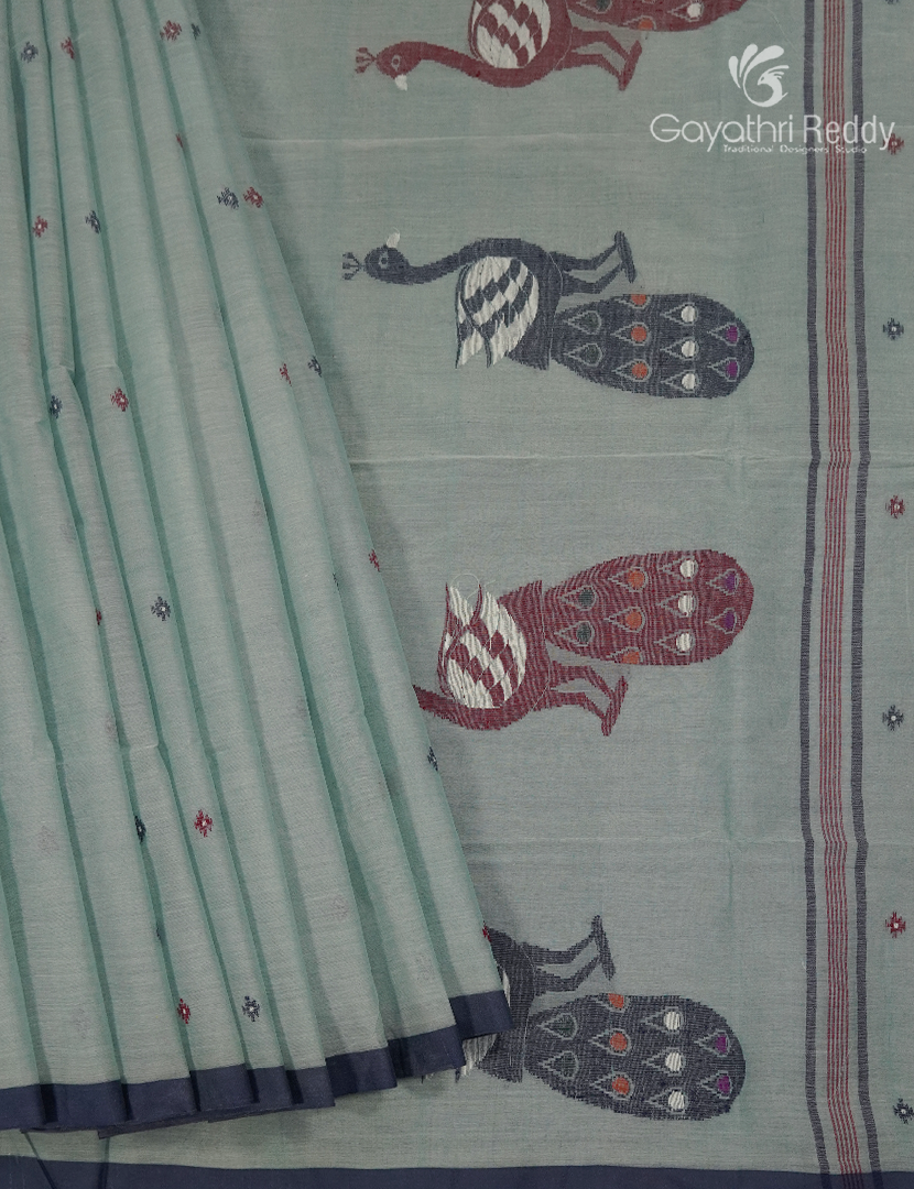 Jamdani Cotton Saree in Sage Green