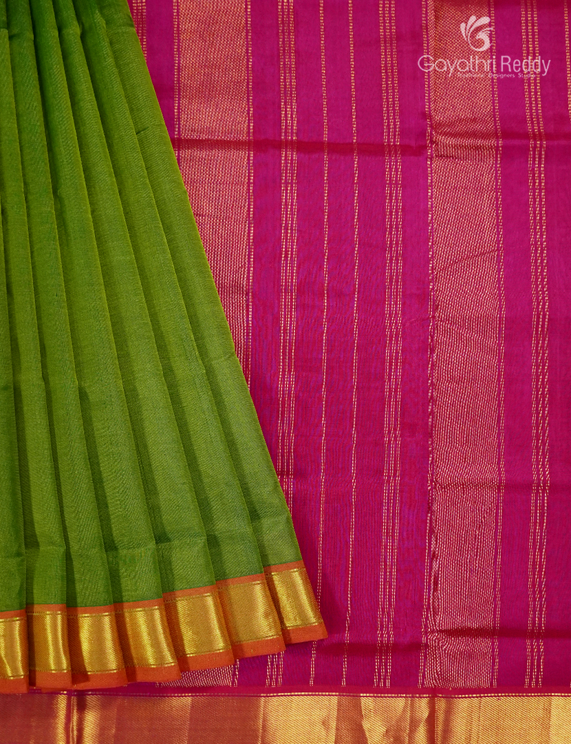 Pure Arani Sico Saree in Parrot Green and Rani Pink
