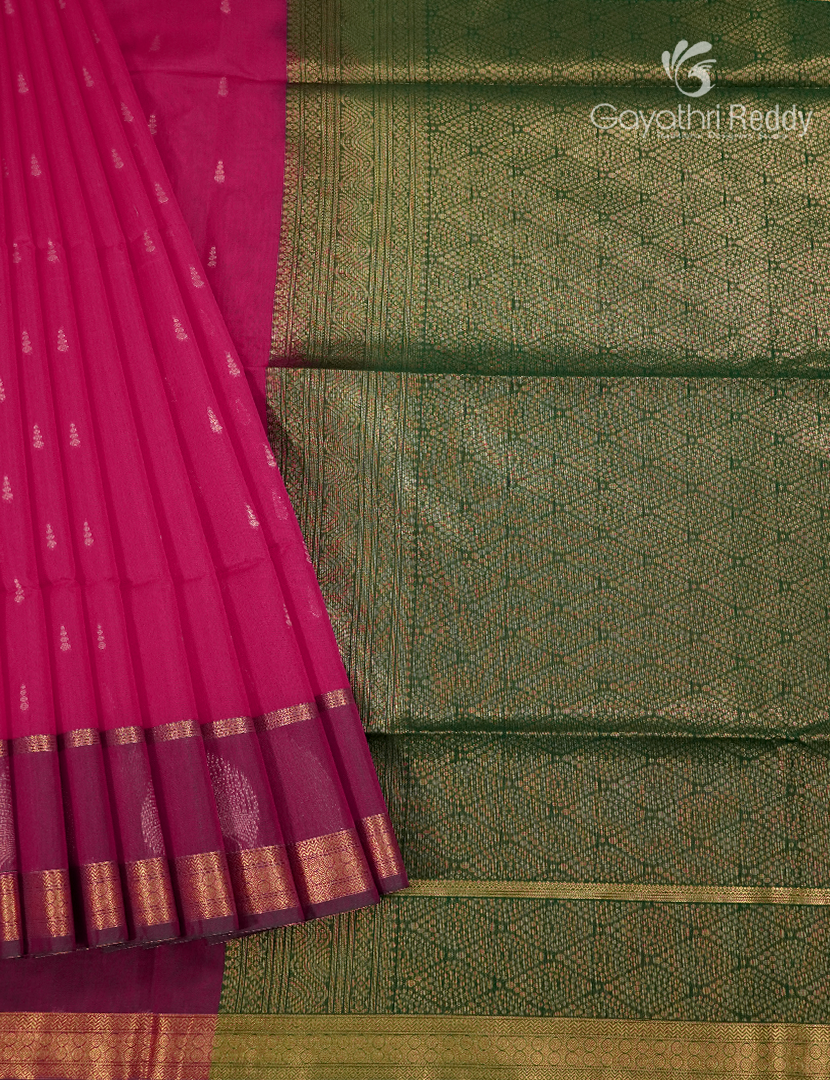 Kanchipuram Sico Saree in Rani Pink and Green