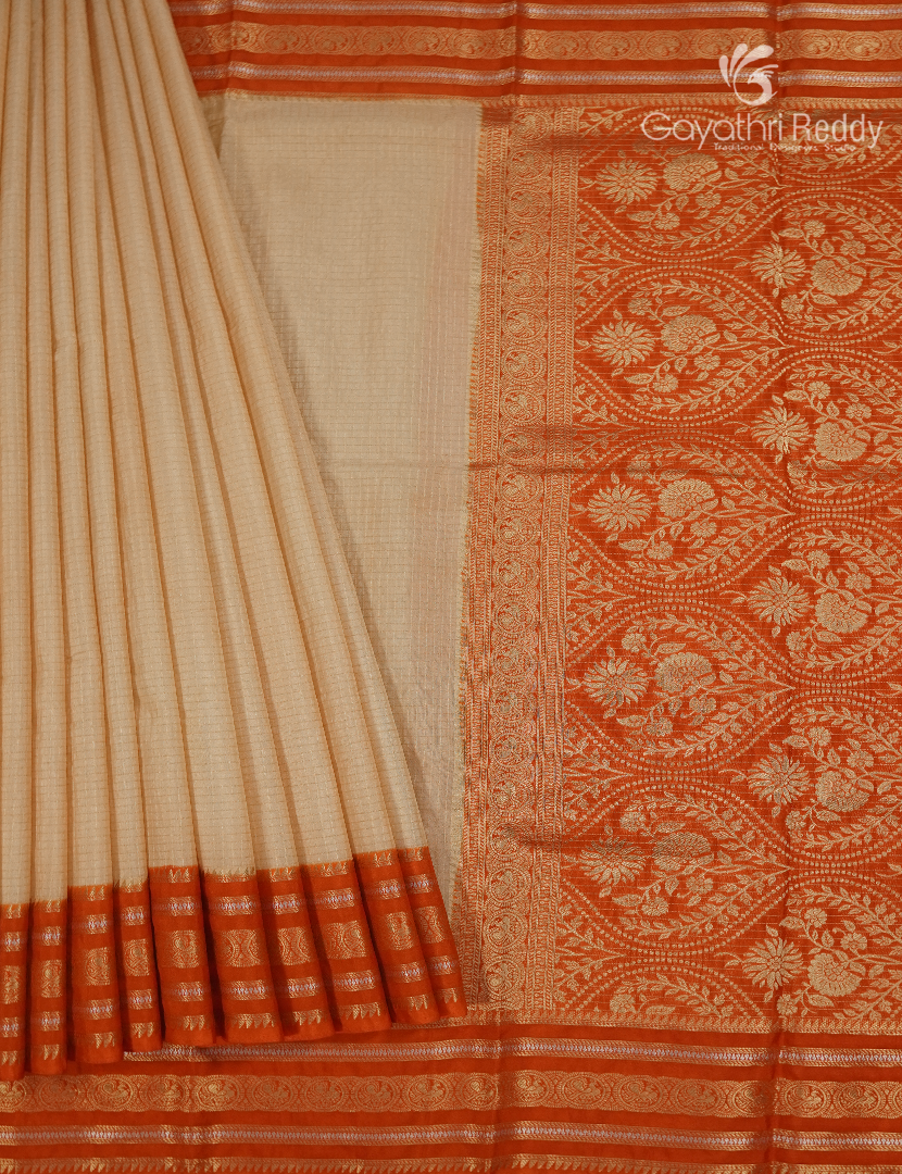 Semi Mysore Crepe Saree in Cream and Orange