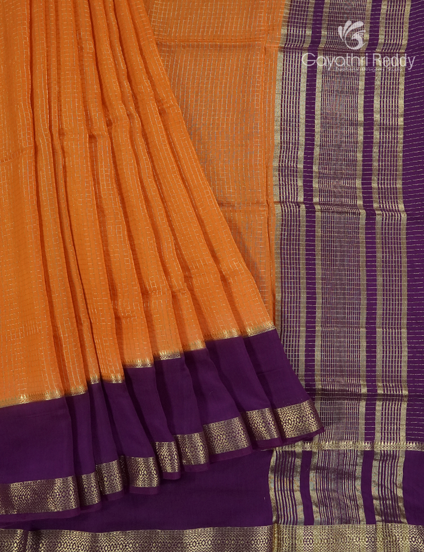 Semi Mysore Crepe Saree in Orange and Deep Violet