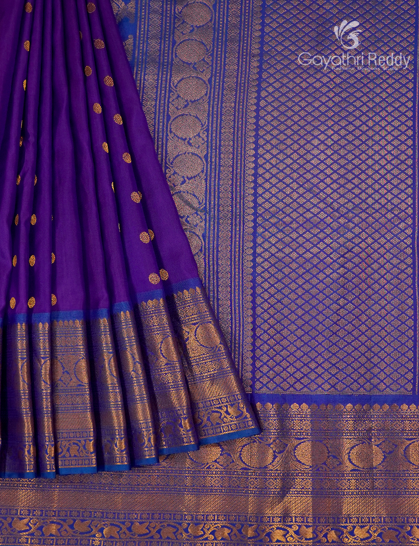 Pure Gadwal Silk Saree in Purple and Blue