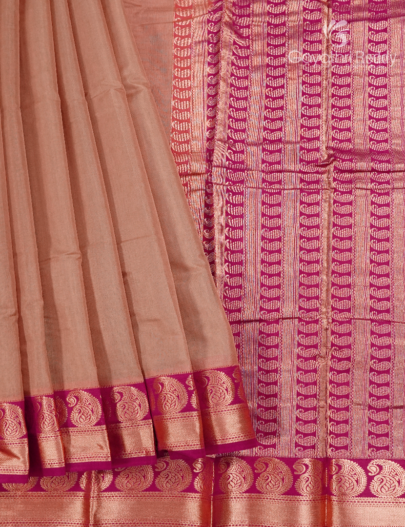 Pure Kanchi Sico Saree in Beige and Rani Pink