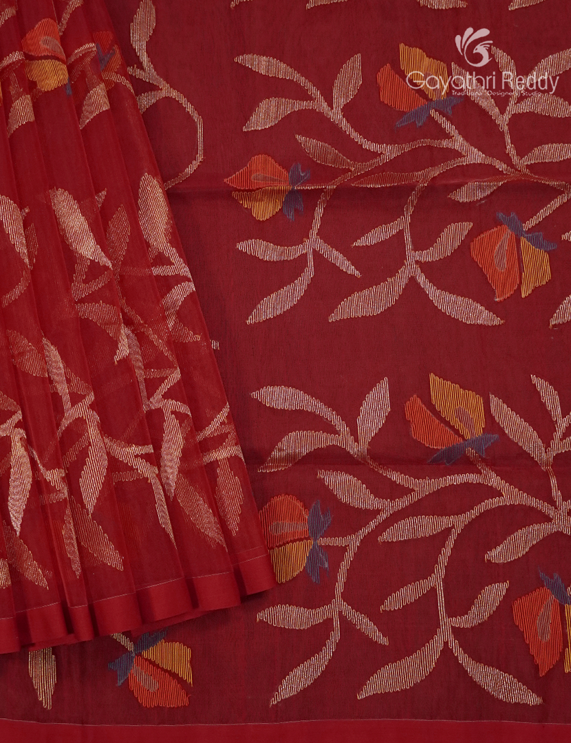 Pure Jamdani Kora Saree in Bridal Red