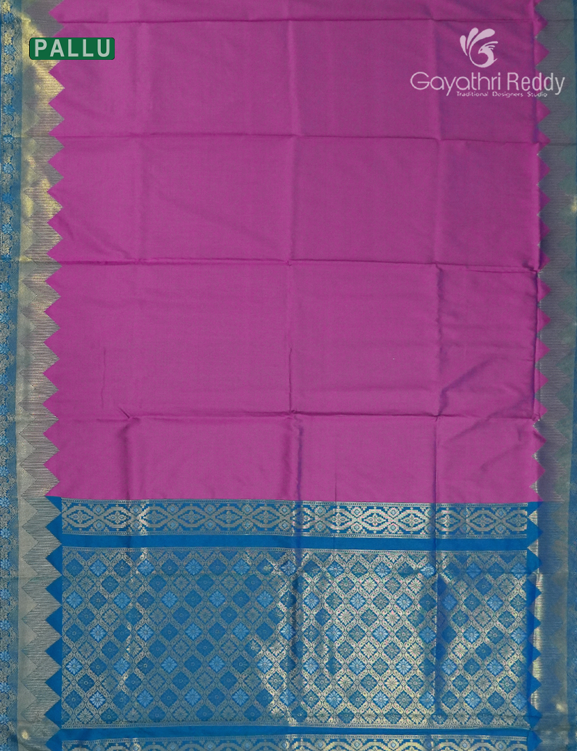 Semi Kanchipuram Art Silk Saree in Deep Magenta and Deep Peacock Blue