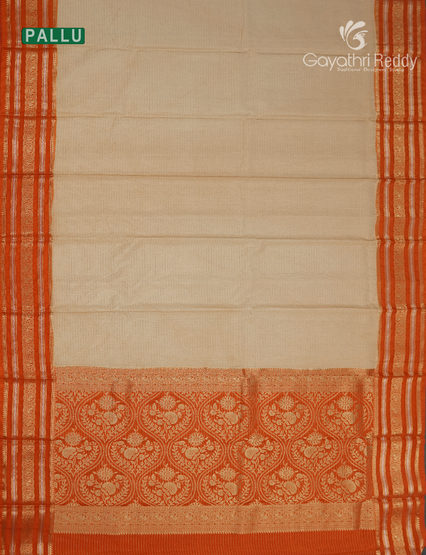 Semi Mysore Crepe Saree in Cream and Orange