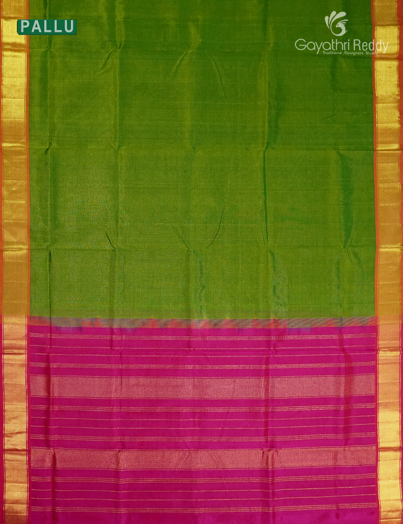 Pure Arani Sico Saree in Parrot Green and Rani Pink
