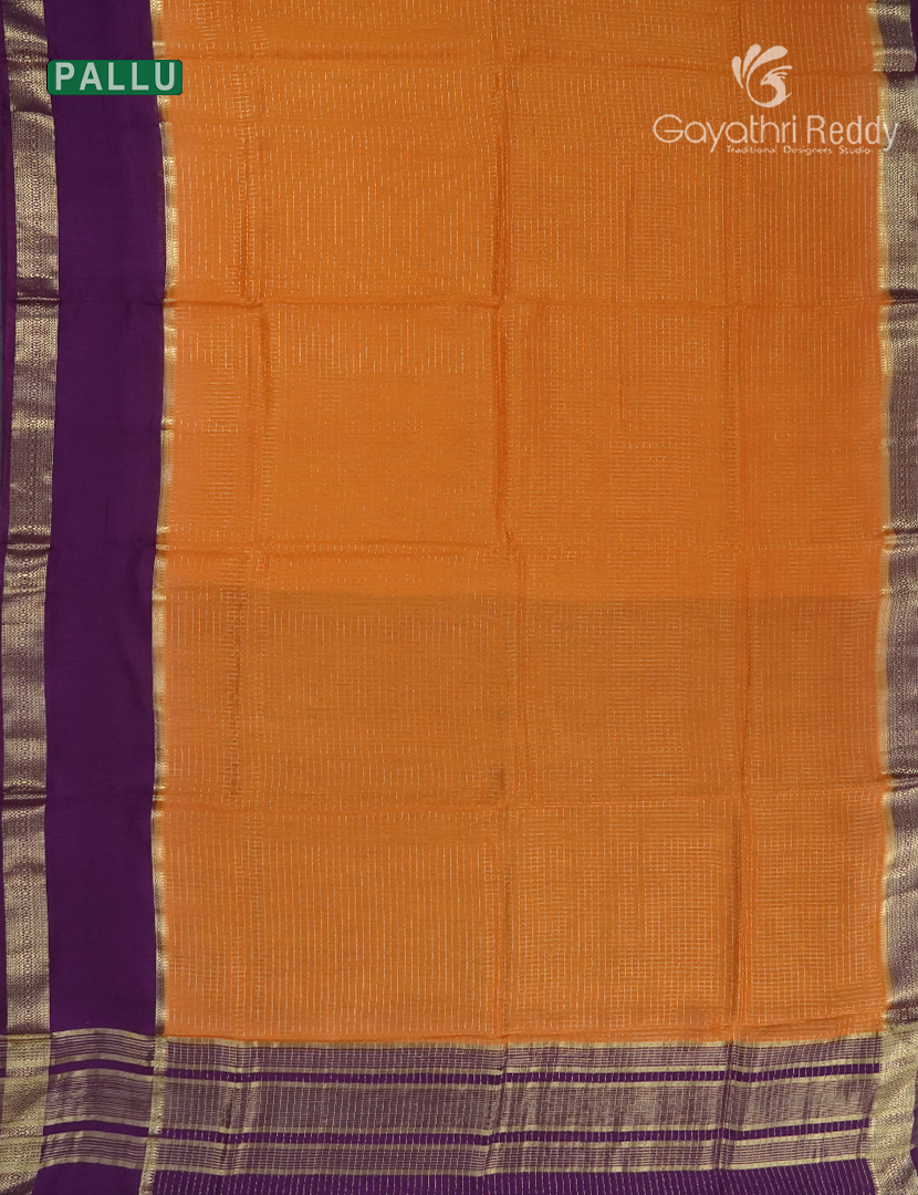 Semi Mysore Crepe Saree in Orange and Deep Violet