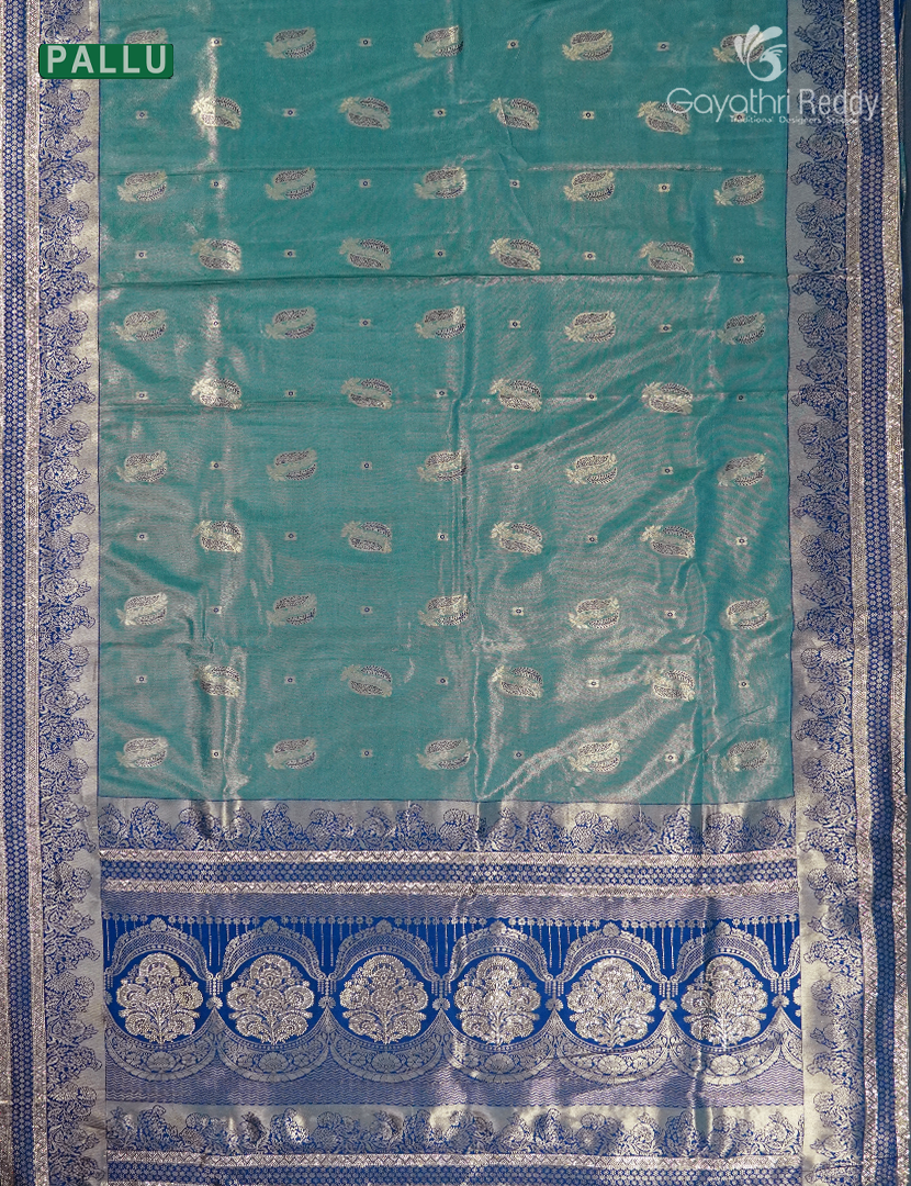 Semi Kanchipuram Silk Fancy Saree in Rama Green and Navy Blue