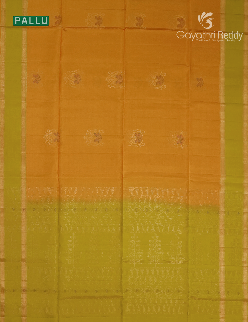 Pure Kanchipuram Soft Silk Saree in Yellow and Green