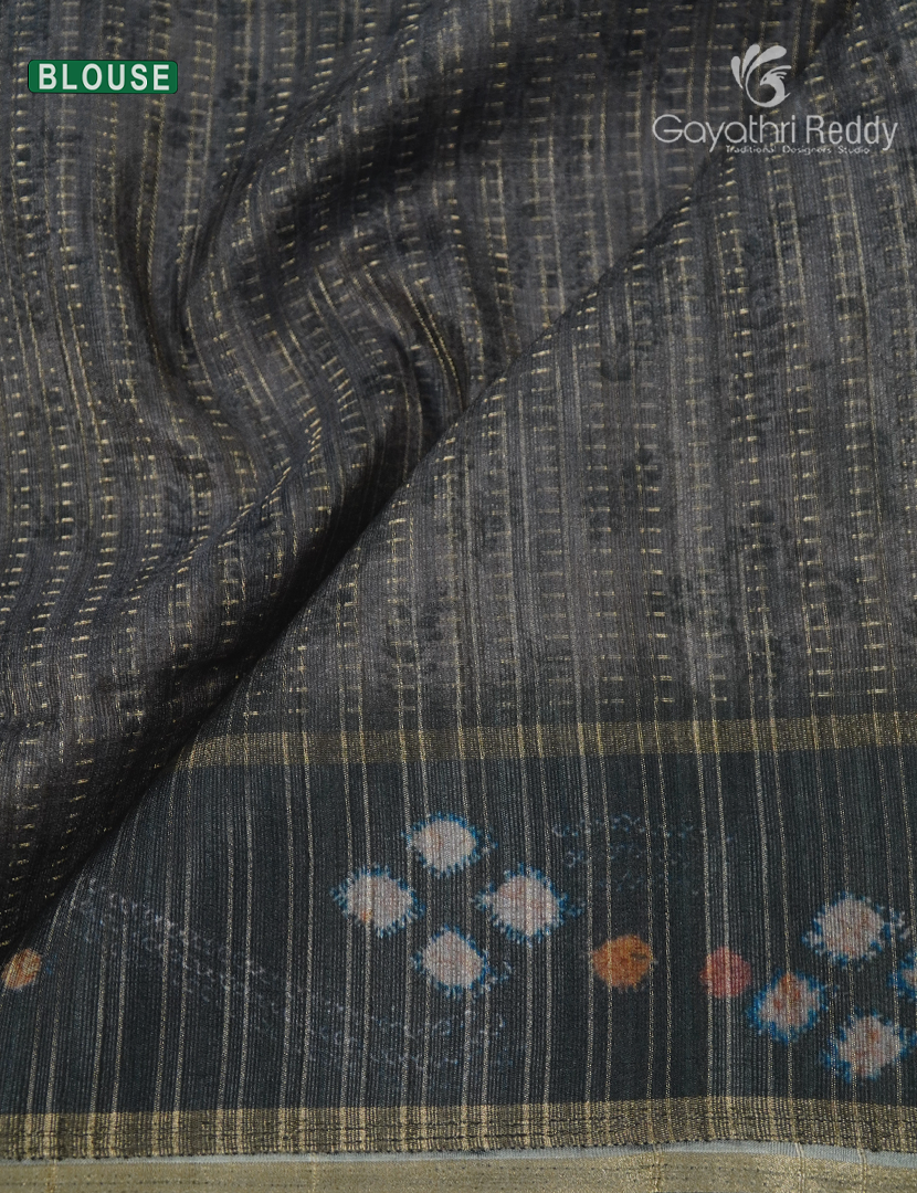 Semi Tussar Saree in Pastel Peach and Ash Black