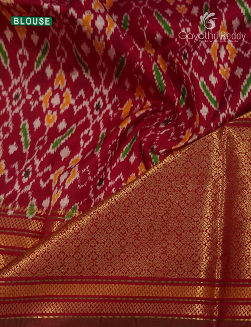 Pure Ikat Silk Saree in Yellow and Maroon Red
