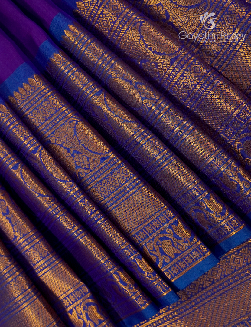 Pure Gadwal Silk Saree in Purple and Blue