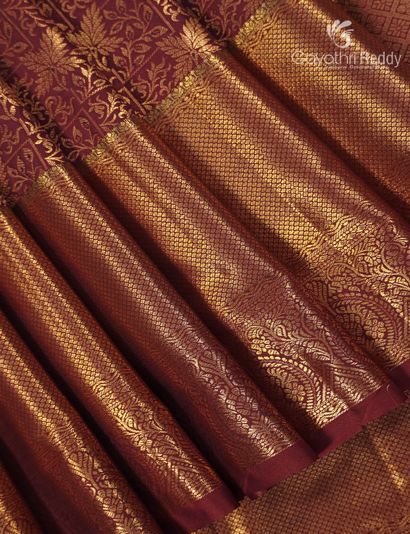 Semi Kanchipuram Silk Saree in Deep Maroon