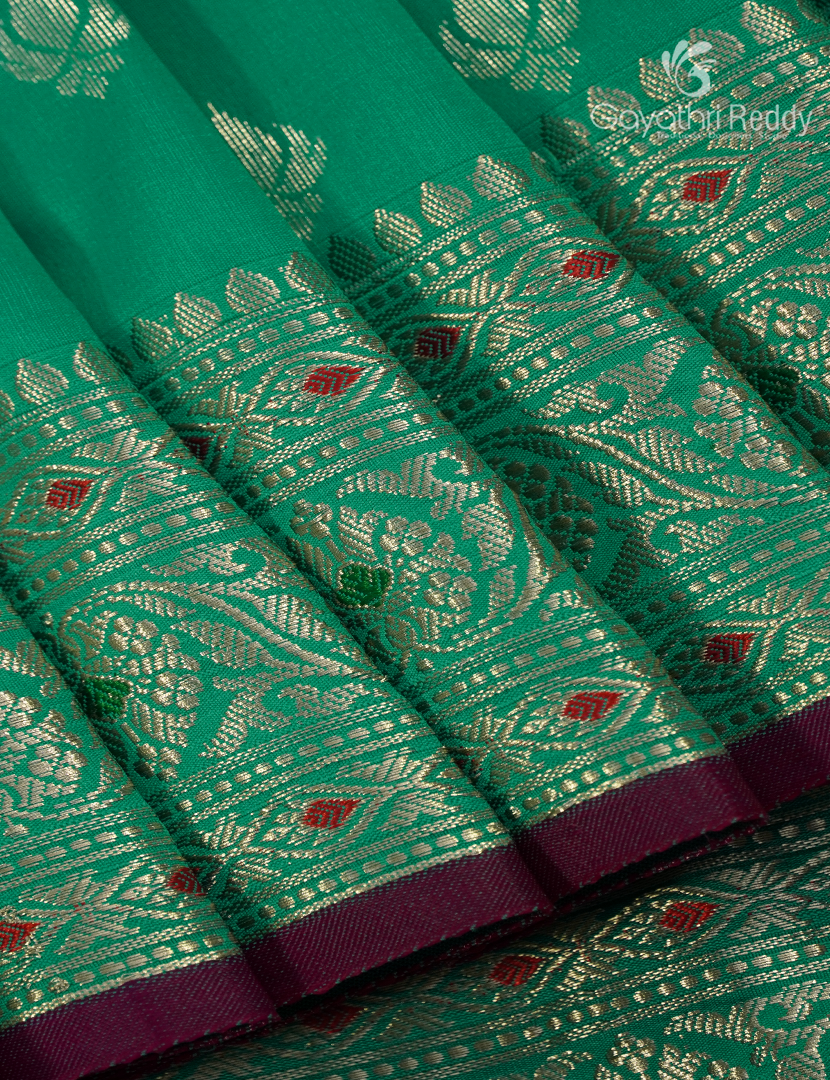 Semi Banaras Katan Silk Saree in Sea Green and Pink
