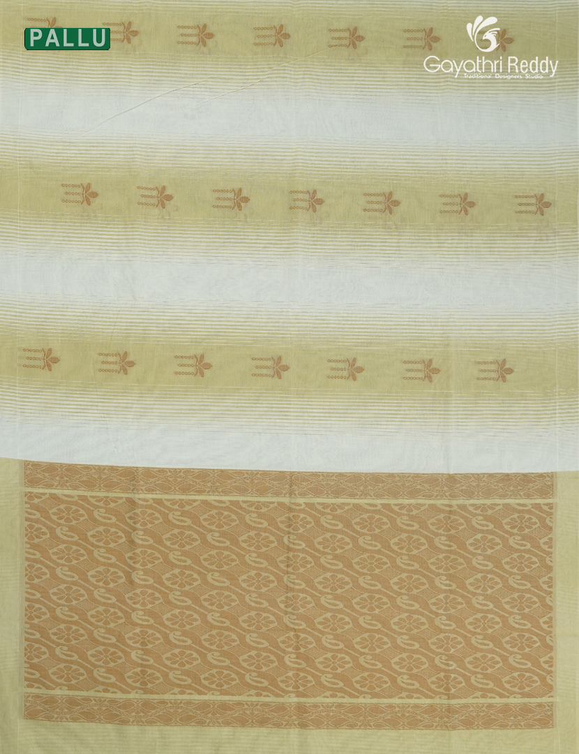 Pure Kanchi Cotton Saree in Cream and Khakhi Green