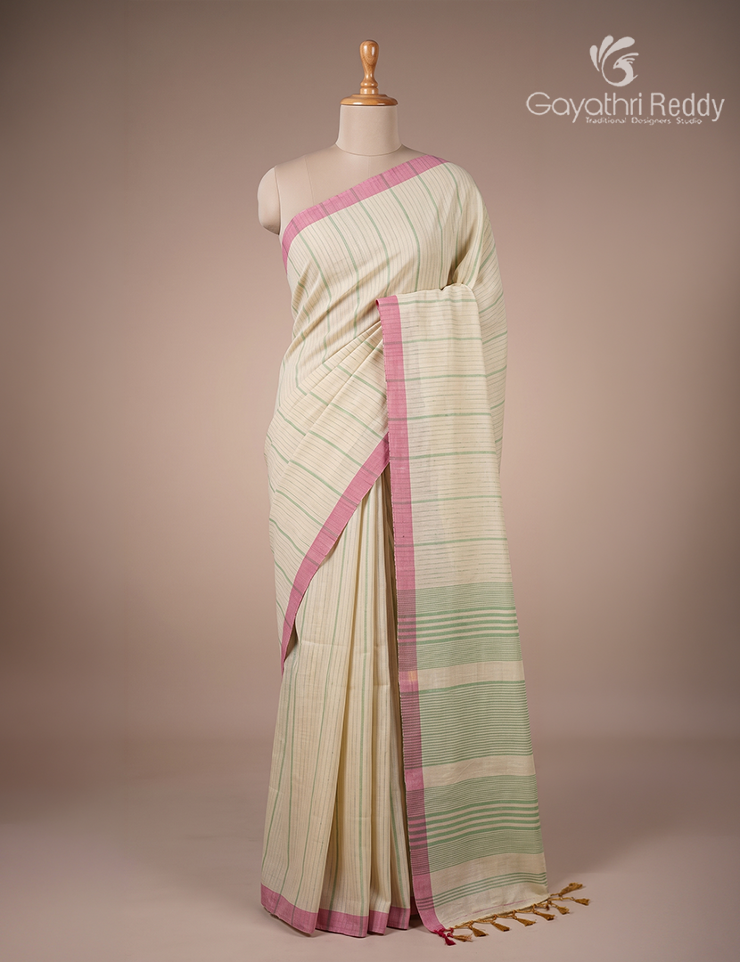 Pure Handloom Cotton Saree in Baby Pink
