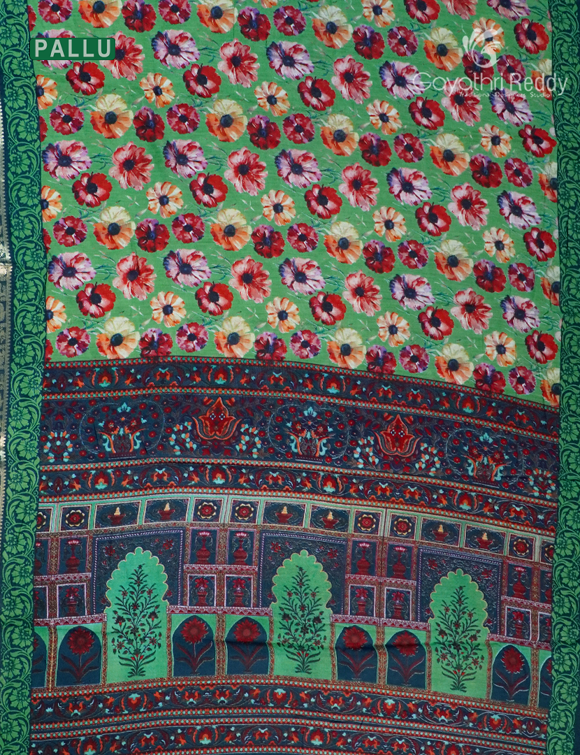Vidharbha Sico Saree in Parrot Green and Peacock Blue