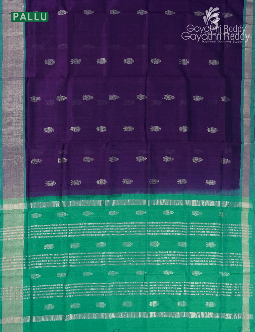 Pure Arani Sico Saree in Deep Violet and Sea Green
