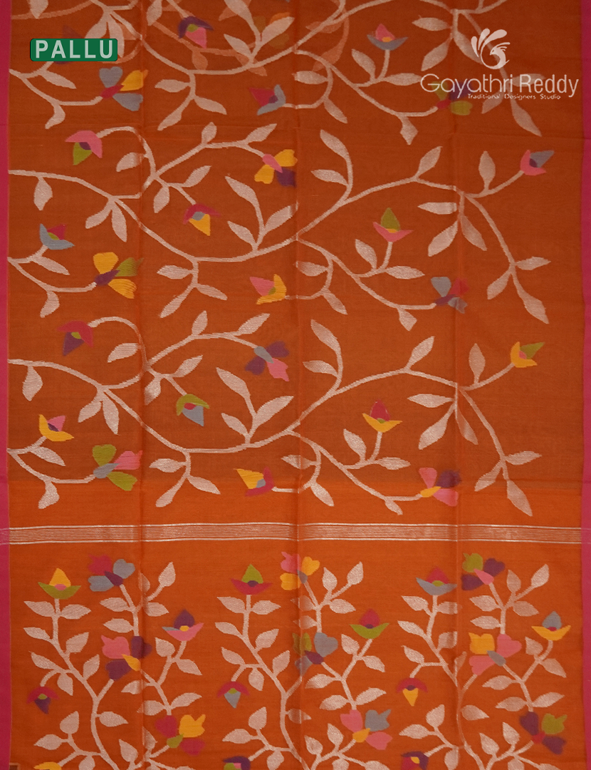 Pure Jamdani Kora Saree in Orange