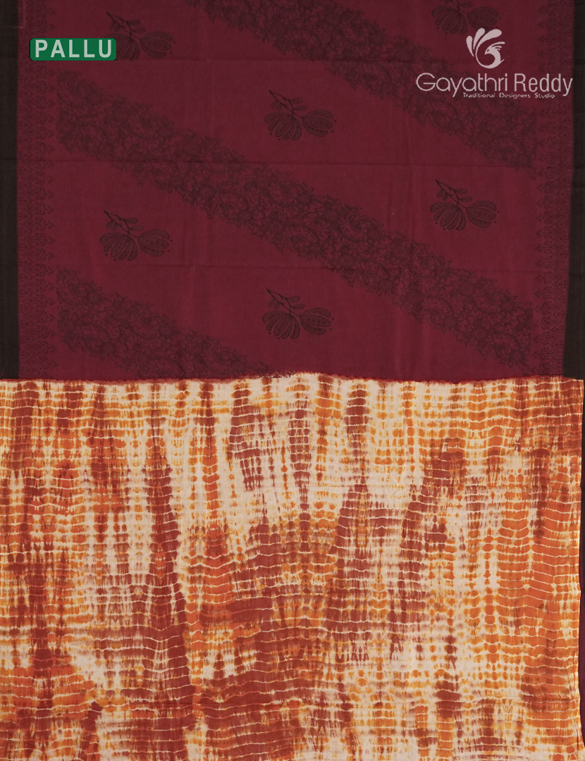 Pure MulMul Cotton Saree in Maroon and Mustard