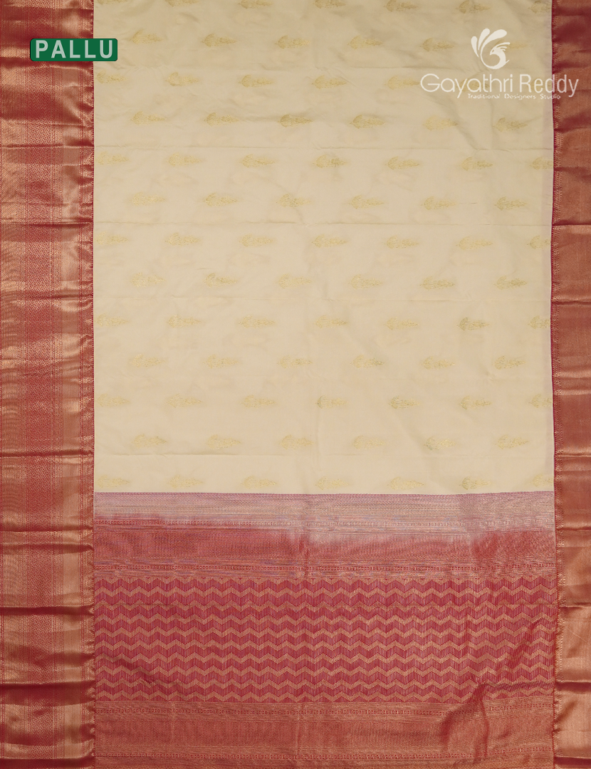 Semi Kanchipuram Silk Saree in Cream and Deep Pink