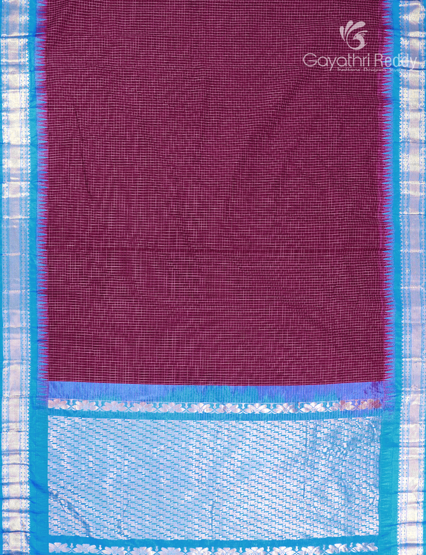 Pure Gadwal Cotton Saree in Burgundy and Sky Blue