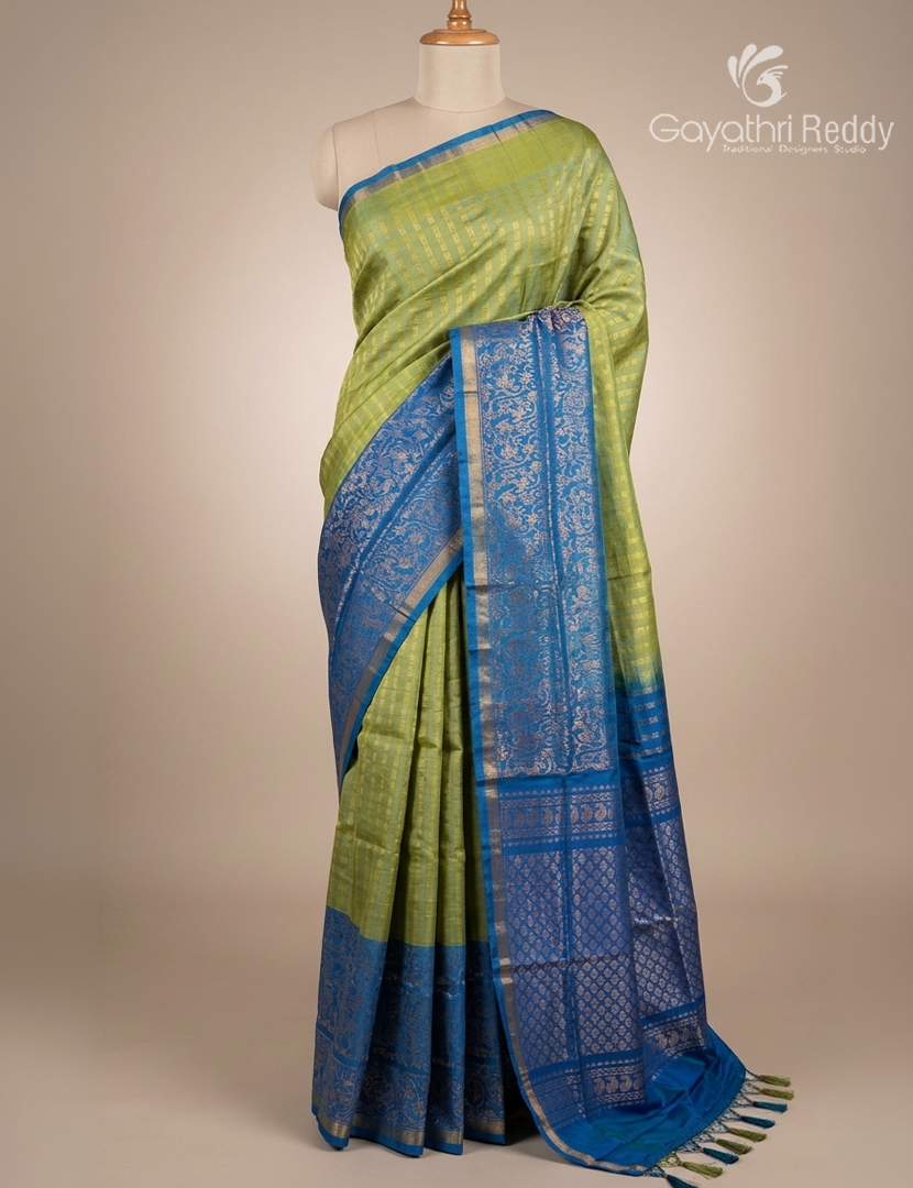 Pure Uppada Silk Saree in Light Green and Blue