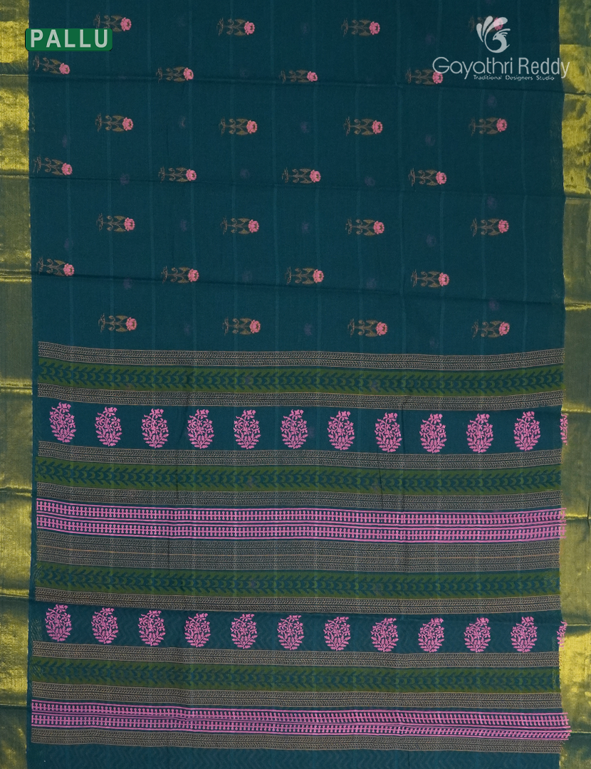 Cotton Printed Saree in Deep Peacock Blue
