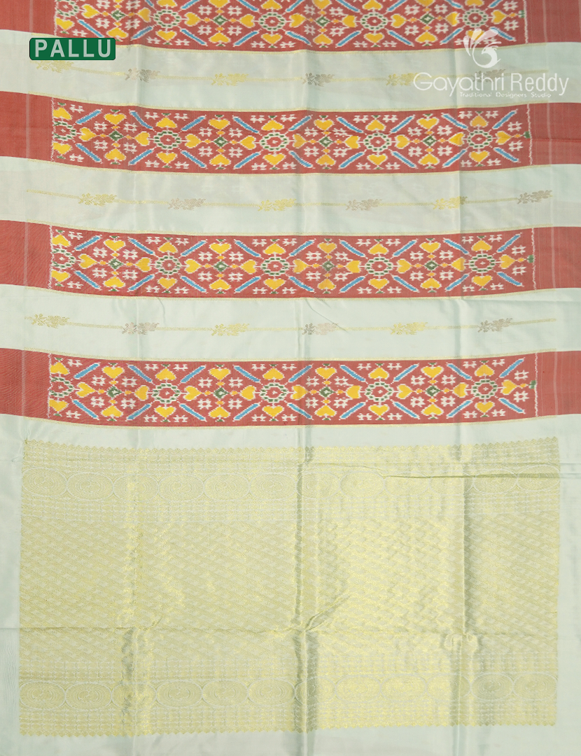 Pure Ikat Silk Saree in Cream and Rust Orange