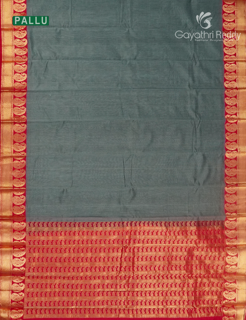 Pure Kanchi Sico Saree in Concrete Grey and Red