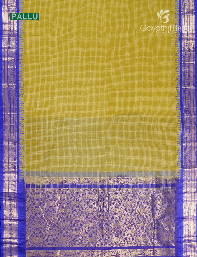 Pure Gadwal Cotton Saree in Sunshine Yellow and Royal Blue