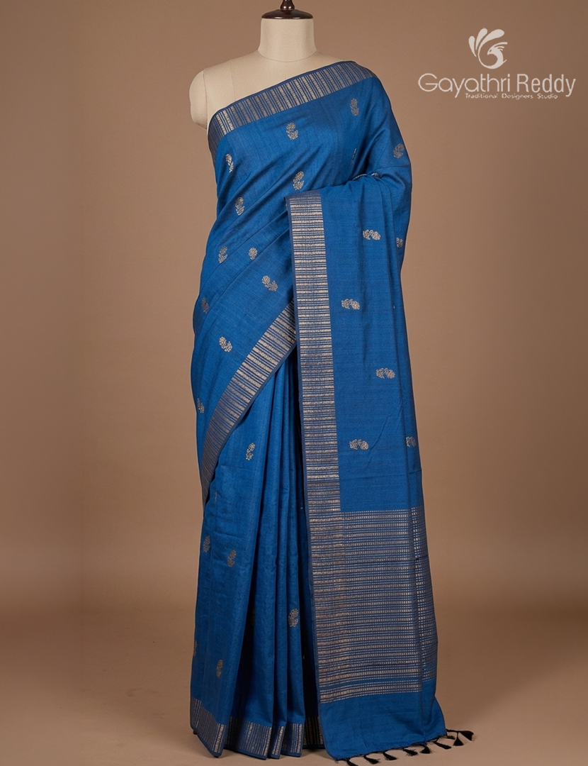 Pure Khadi Pattu Saree in Blue