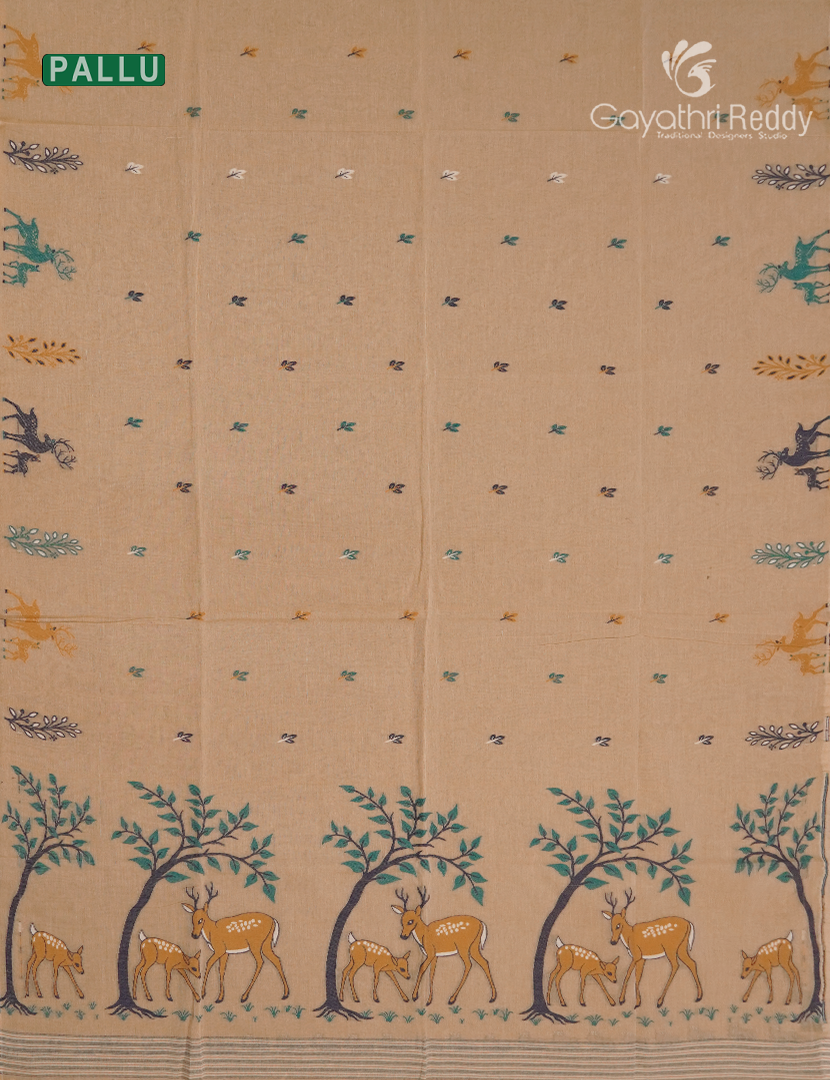 Jamdani Cotton Saree in Light Mustard