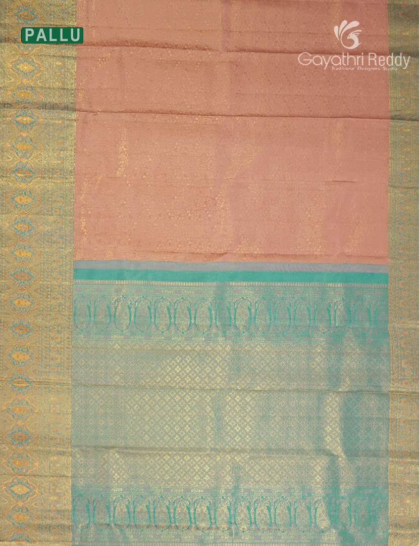 Pure Kanchipuram Bridal Silk Saree in Peach and Sage Green