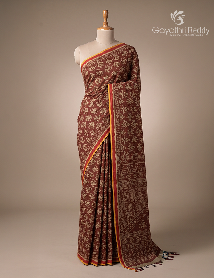 Vidharbha Cotton Saree in Deep Brown