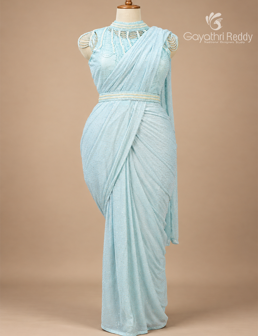 One Minute Saree in Powder Blue