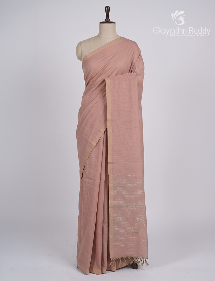 Pure Handloom Cotton Saree in Pastel Onion Pink