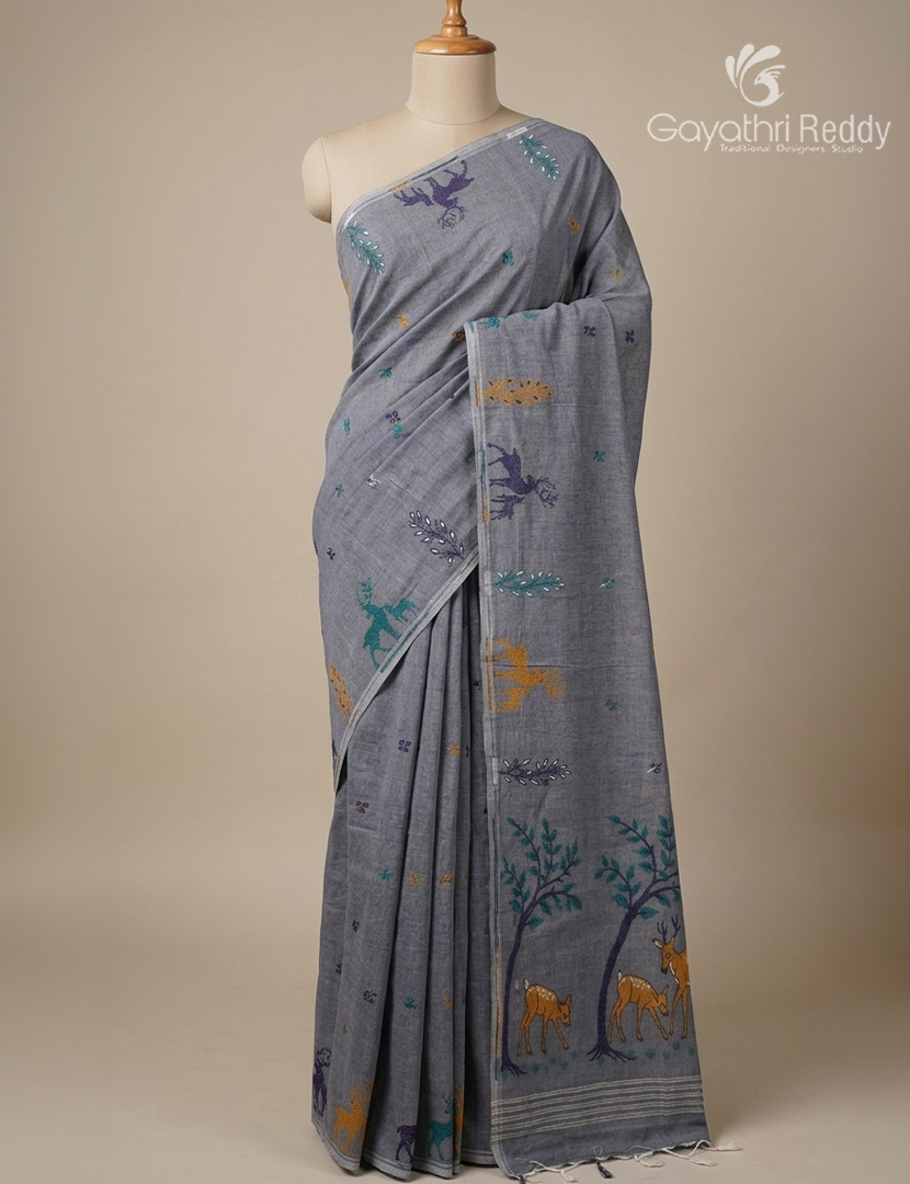 Jamdani Cotton Saree in Grey