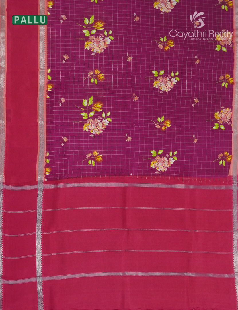 Mangalgiri Printed Saree in Magenta and Rani Pink