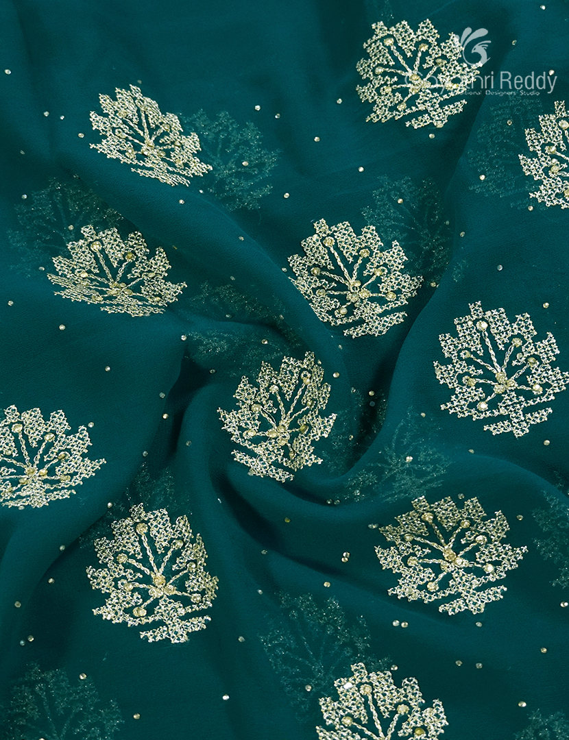 Georgette Fancy Saree in Rama Green