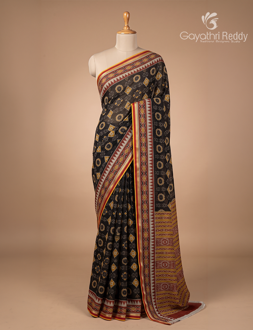 Vidharbha Cotton Saree in Black and Mustard