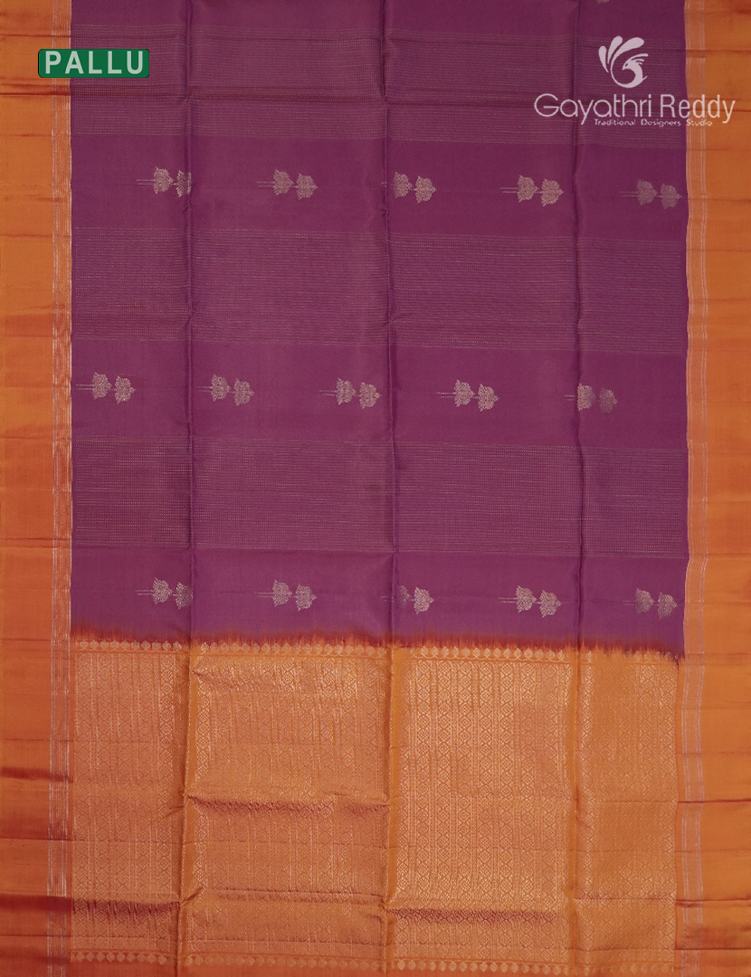 Pure Kanchipuram Light Weight Silk Saree in Plum and ORange