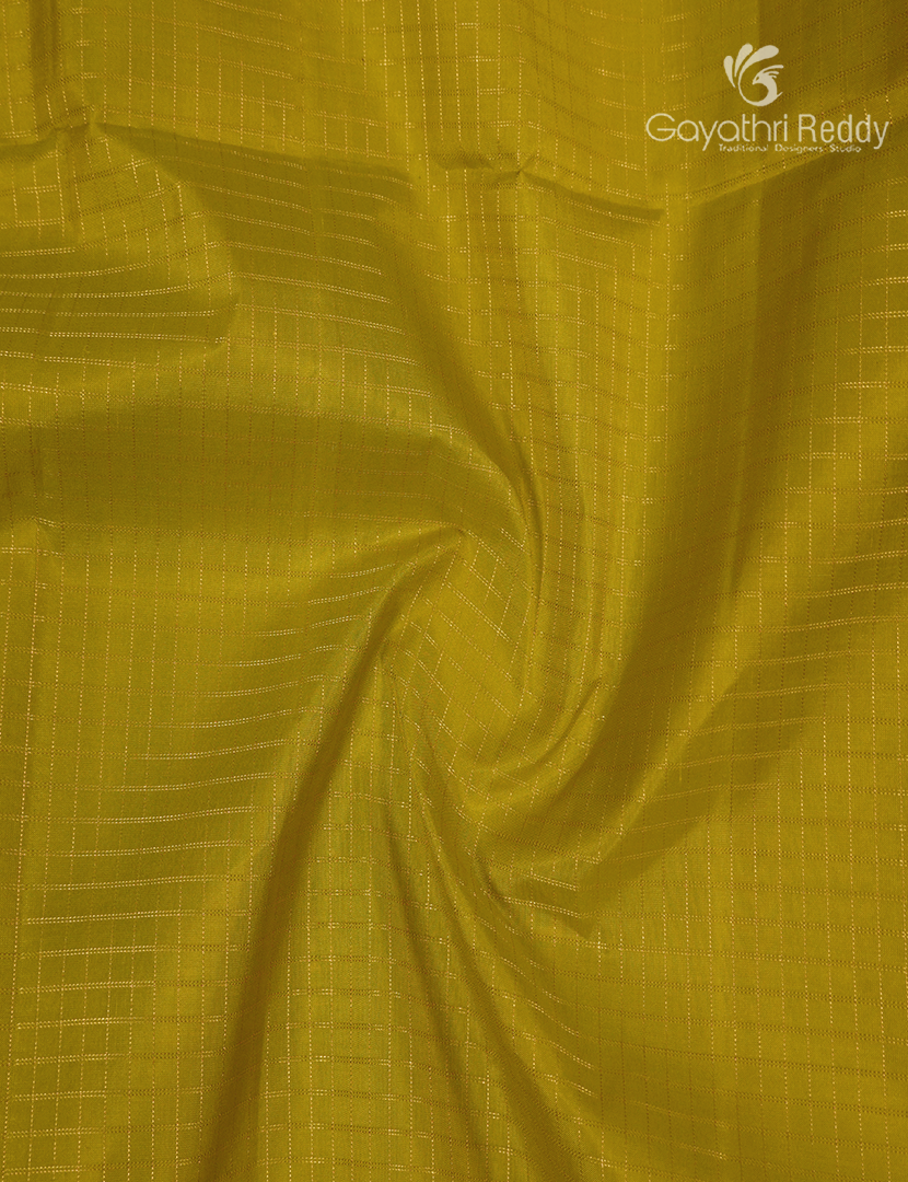 Pure Kanchipuram Vintage Silk Saree in Lime Yellow and Deep Brown