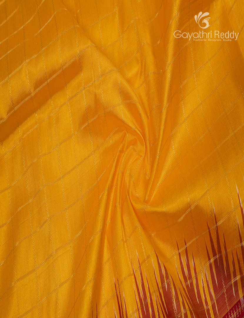 Pure Ikat Silk Saree in Yellow and Maroon Red